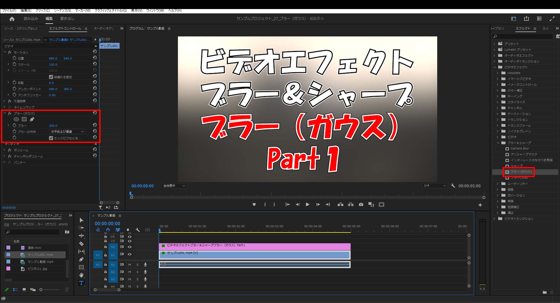 ビデオエフェクト_ブラー&シャープ_ブラー(ガウス)1